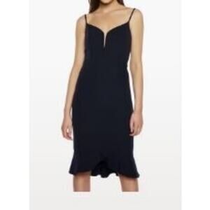 Bardot Kristen Peplum Cocktail Dress Black Spaghetti Strap Fit Flare Size 12